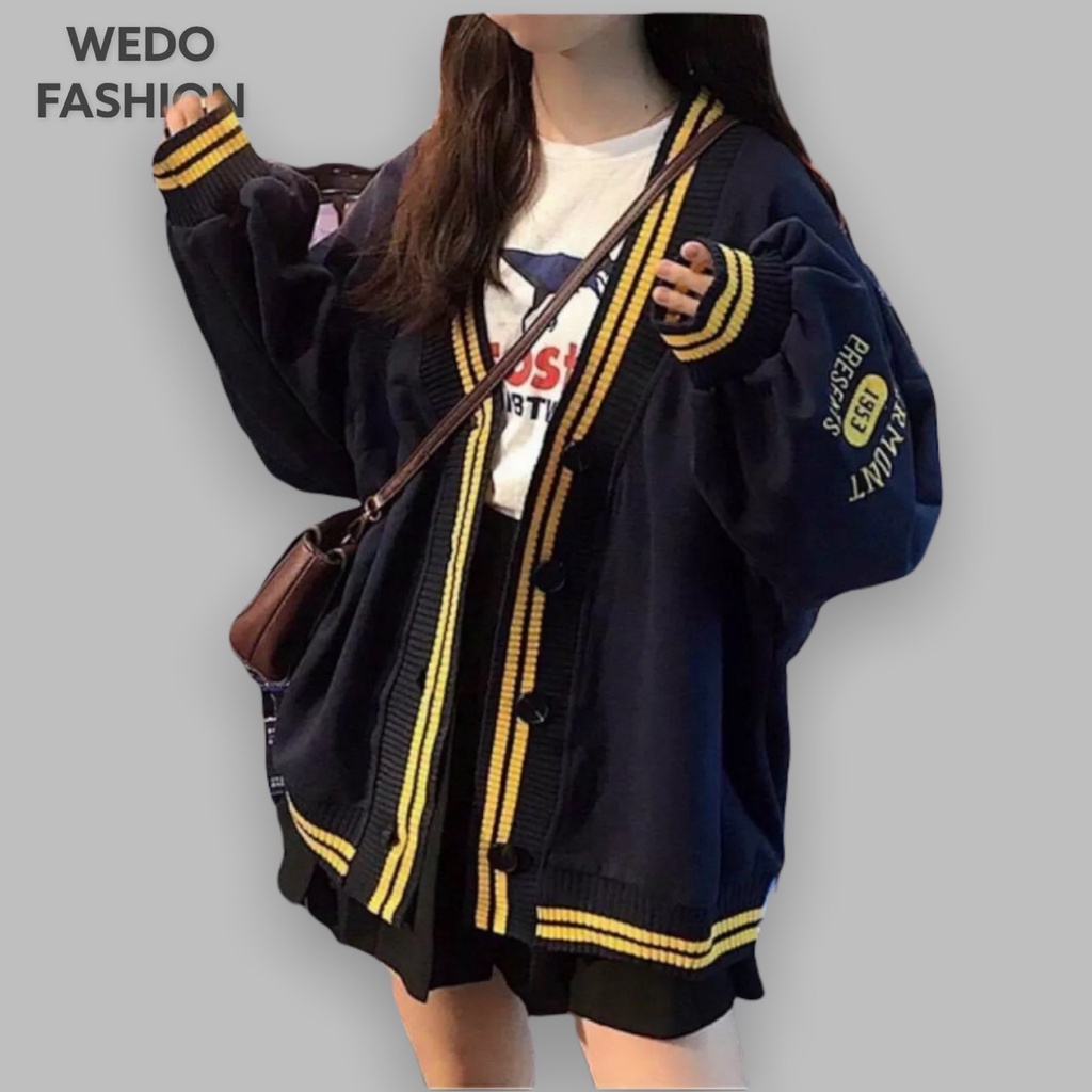 Áo khoác Cardigan Nữ viền len kẻ 1953 siêu xinh WEDO