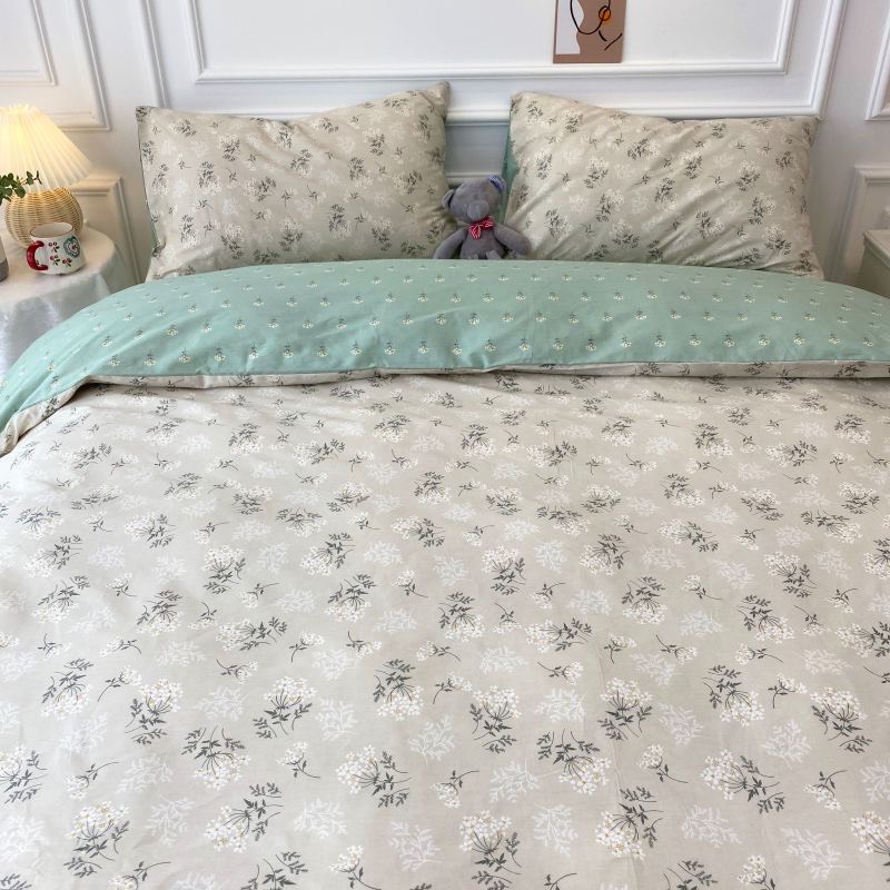 Bộ Vỏ Chăn Ga Gối Cotton 3D 4 Món Hoa Mai Trắng Drap Xanh Ngọc Mềm Mát Cao Cấp Fullsize Tiệm Nhà Mêu