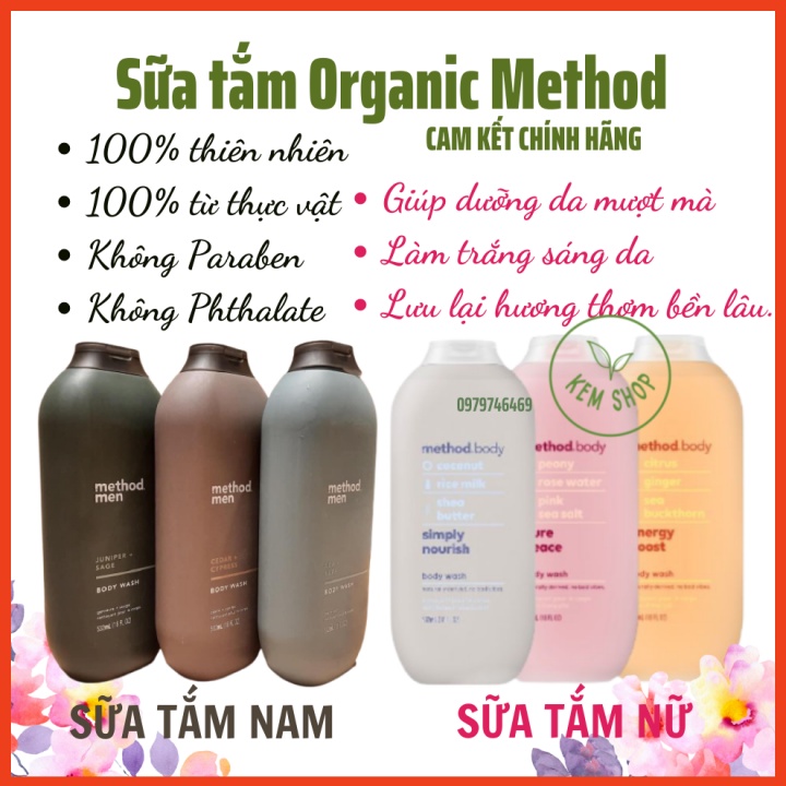 Sữa Tắm organic Method Body Wash / Method men cho  cả Nữ và Nam 532ml Chuẩn Hàng Úc 100% từ thiên nhiên