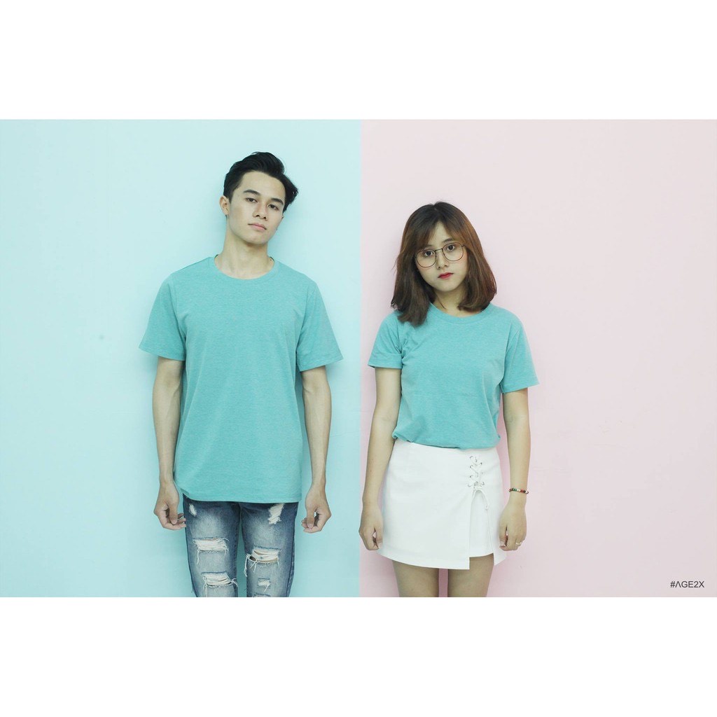 (MÀU XANH NGỌC ĐỐM) - ÁO THUN TRƠN NAM NỮ UNISEX THƯƠNG HIỆU AGE2X - HÀNG VNXK