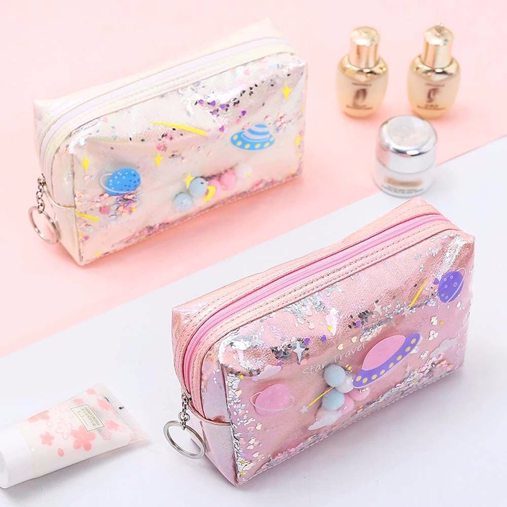 Túi Đựng Bút / Đồ Trang Điểm Bằng Da Màu Laser Lấp Lánh Nhiều Màu Sức Chứa Lớn Cho Trẻ Em