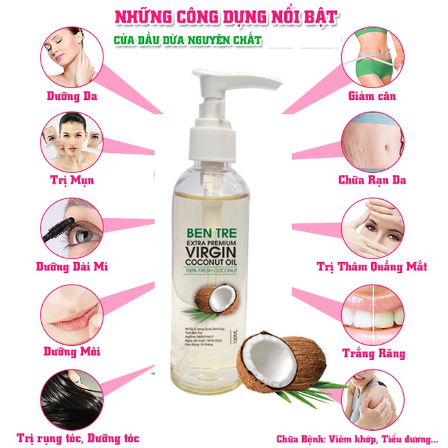 Dầu dừa Bến Tre nguyên chất Dưỡng Da, Dưỡng Tóc, Dưỡng Môi  - sunstore.office