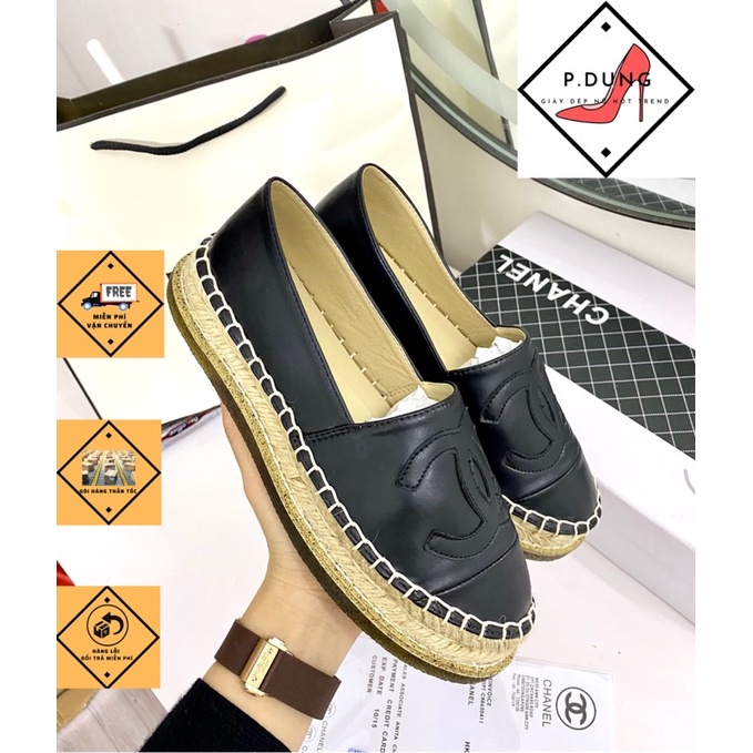 Giày Lười, Giày Slip on Chanel đế cói hàng fullbox + bill + túi