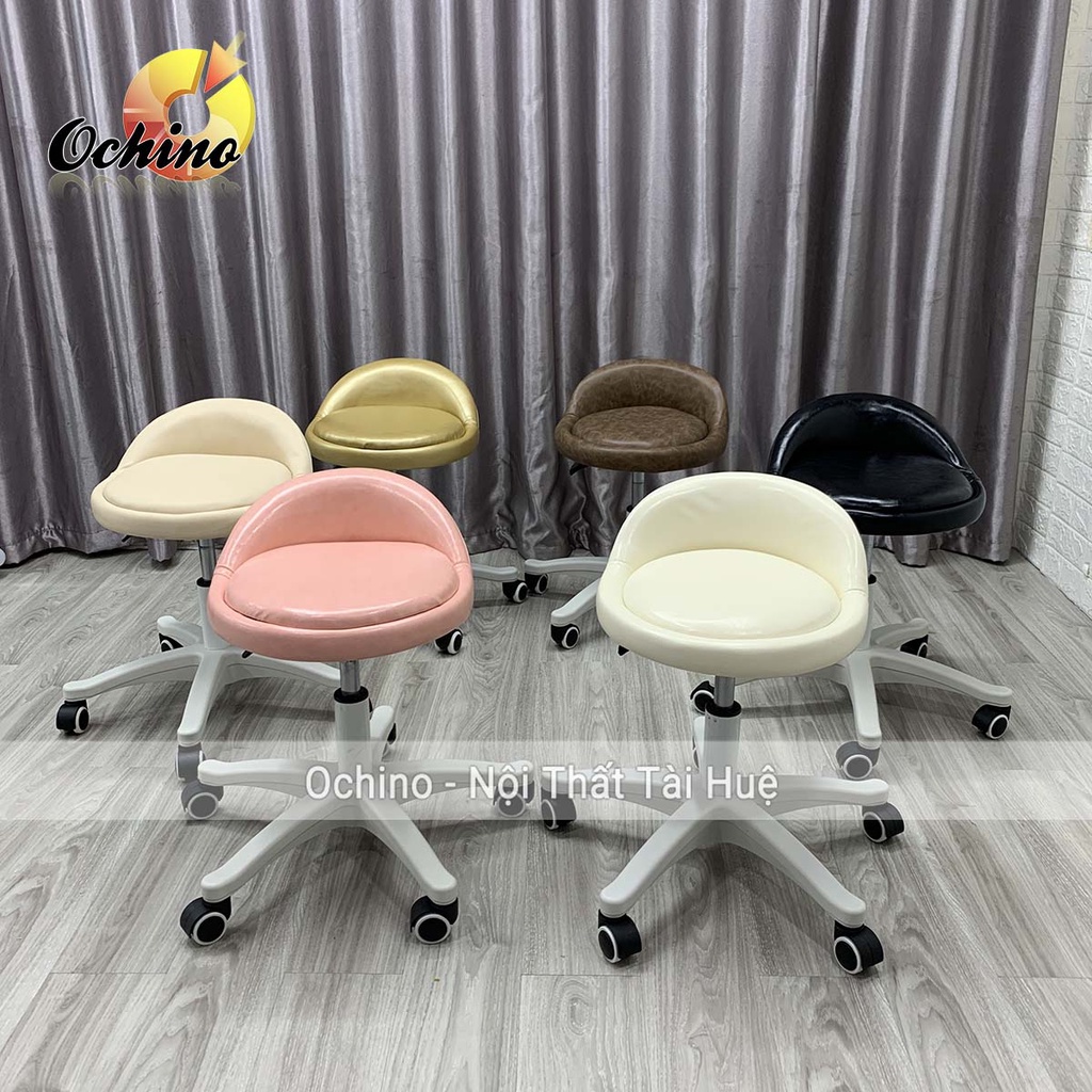 Ghế Trang Điểm Xoay, Ghế Spa Mẫu Tựa Thấp Chân Nhựa Trắng Sang Chảnh