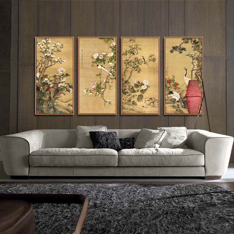 Tranh Vải Bạt Treo Tường In Hình Hoa Mẫu Đơn Phong Cách Trung Hoa Retro