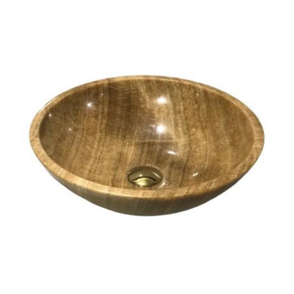 Chậu lavabo đá tự nhiên chậu tròn vành mỏng đá vàng vân gỗ