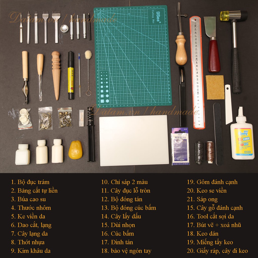 Bộ dụng cụ làm đồ da Handmade đầy đủ ~ 30 chi tiết