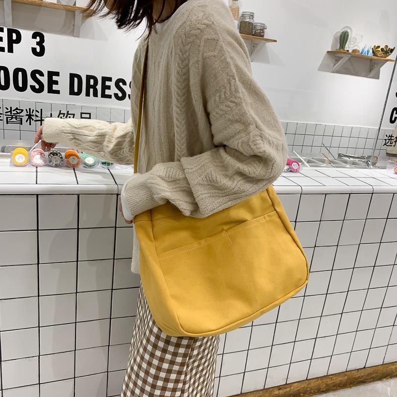 Túi Vải Canvas Đeo Chéo Phong Cách Harajuku Nhật Bản Hợp Thời Trang Cho Nữtúi đeo chéo nữ màu đen  trần trám dáng tròn dây bản to màu trắng học sinh  túi canvas đeo chéo