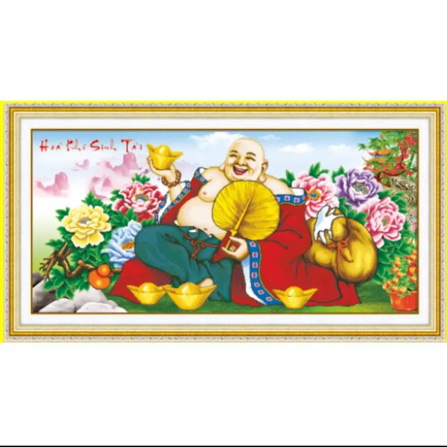 Tranh thêu chữ thập Phật Di Lạc 100 x 50 cm