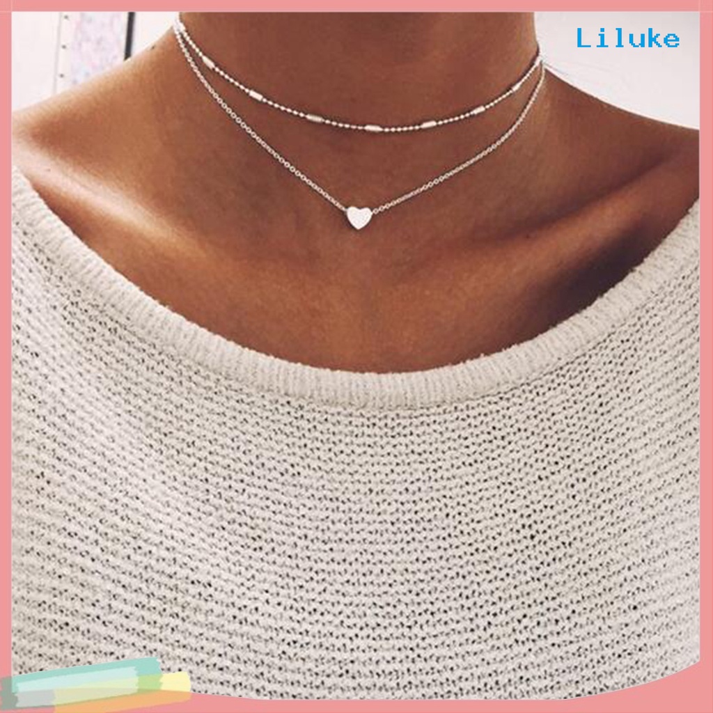 Vòng cổ Hợp Kim Hai Lớp Trang Trí Ngọc Trai Xinh Xắn Cho Nữ