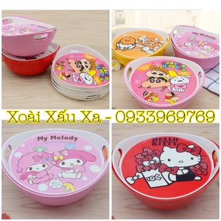 tô nhựa oval có nắp đậy hoạt hình kitty, đoraemon, minions, melody...