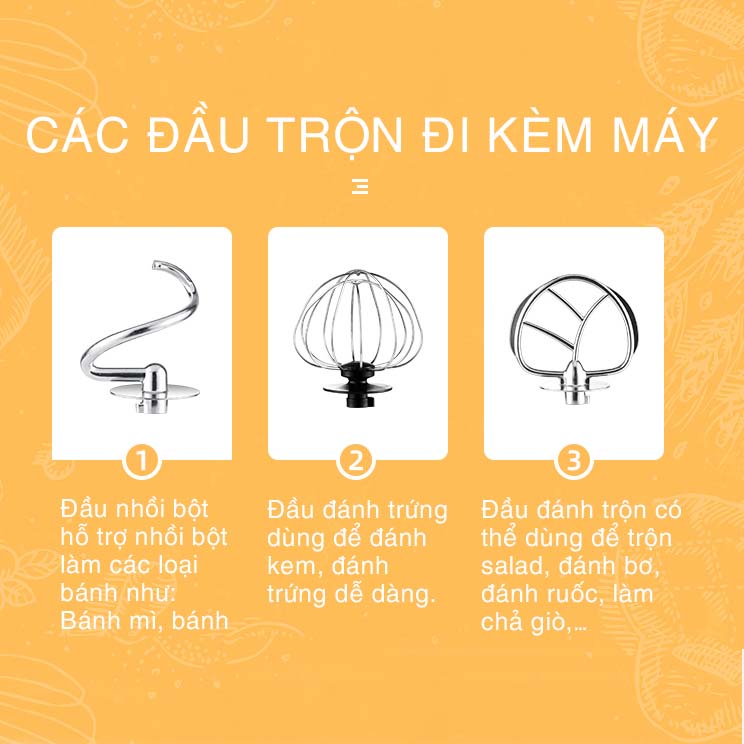 Máy nhồi bột, đánh trứng, trộn thực phẩm Longde để bàn hộ gia đình 3 trong 1