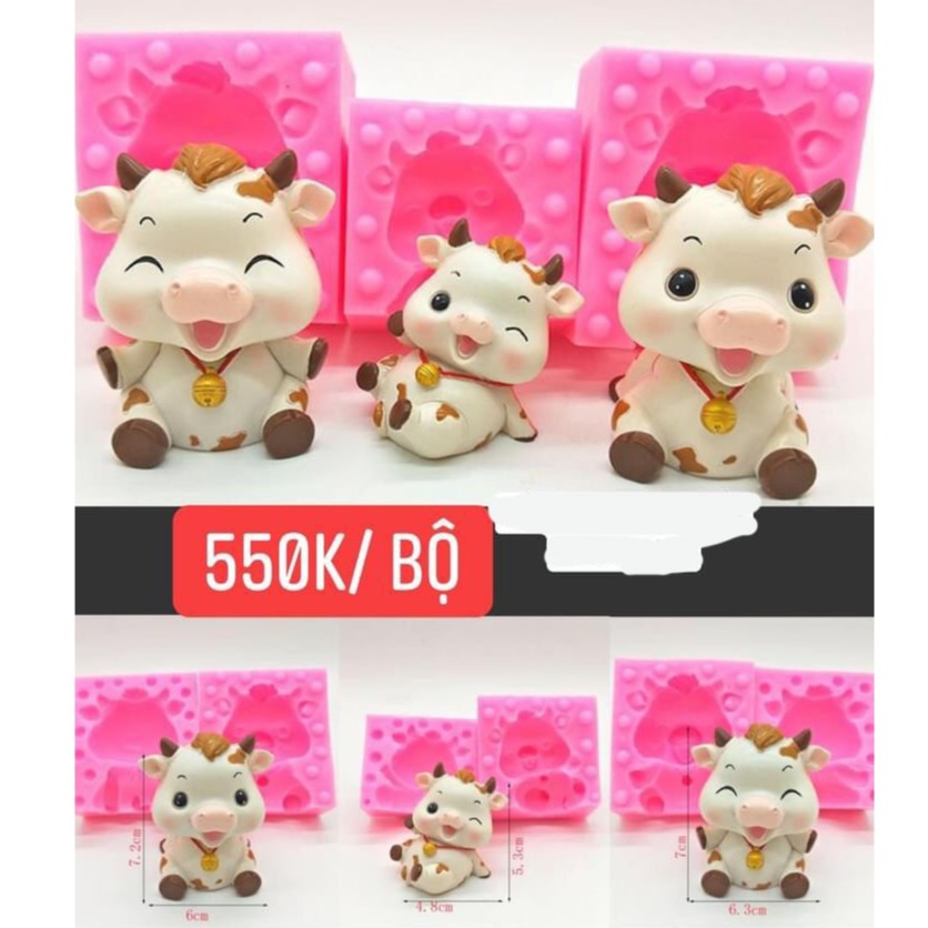 Khuôn silicon con Trâu ngộ nghĩnh 9x4cm đổ tạo hình cho bánh rau câu 3D, 4D
