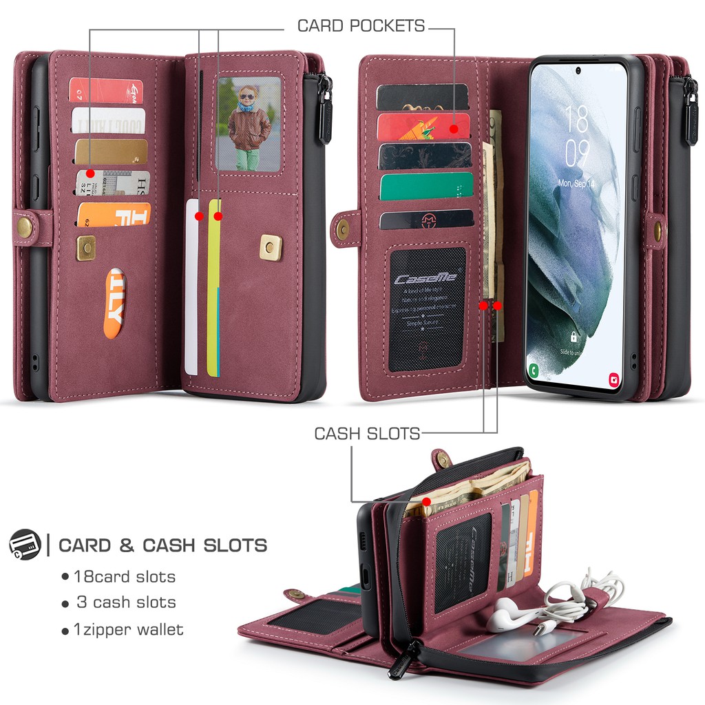 CaseMe 018 Bao da điện thoại PU kiểu ví khóa kéo đa năng 2 trong 1 cho Samsung Galaxy Note 10 10+ S20 S20+ S21 S21+ Ultra Plus Phone Case | BigBuy360 - bigbuy360.vn
