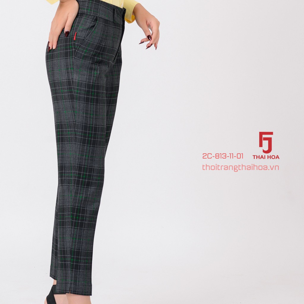 Quần tây công sở nữ Thái Hoà kẻ ô đẹp 2 ly chìm 9 tấc 2c813-11-01