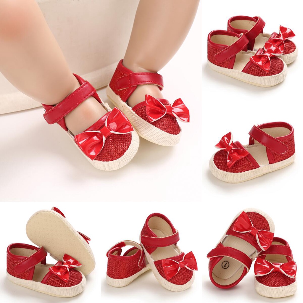 Giày Vải Đế Mềm Chống Trượt Màu Đỏ Thời Trang Dành Cho Bé Gái