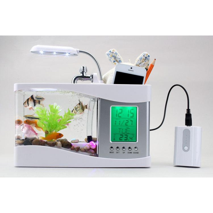 Cách dán bể cá, Bể cá mini usb để bàn AQUARIUM,màn hình LCD hiển thị thời gian,nhiệt độ,ngày tháng,lưu thông nước tốt