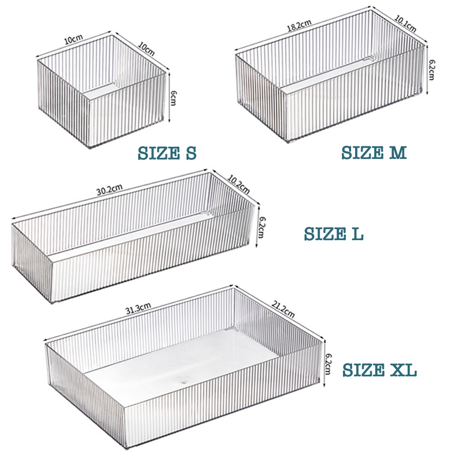 Hộp Chia Ngăn Kéo Tủ Trong Suốt, Khay Trong Suốt Để Bàn Phong Cách Nhật Bản Nhiều Size Siêu Dày Dặn P030