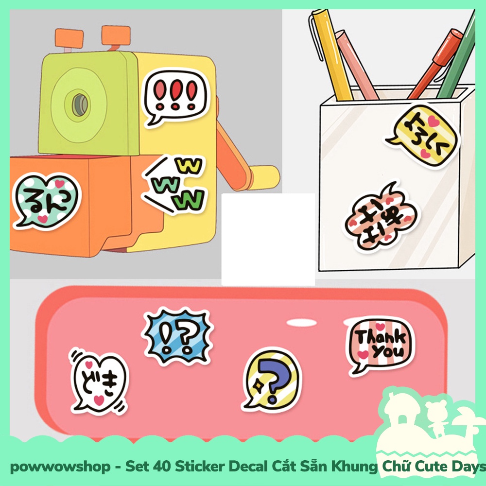 [Sẵn VN - Hỏa Tốc] Set 40 Sticker Mini Decal Dán Trang Trí Vật Dụng Mẫu Chữ Typography Cute Days Lovely Dễ Thương