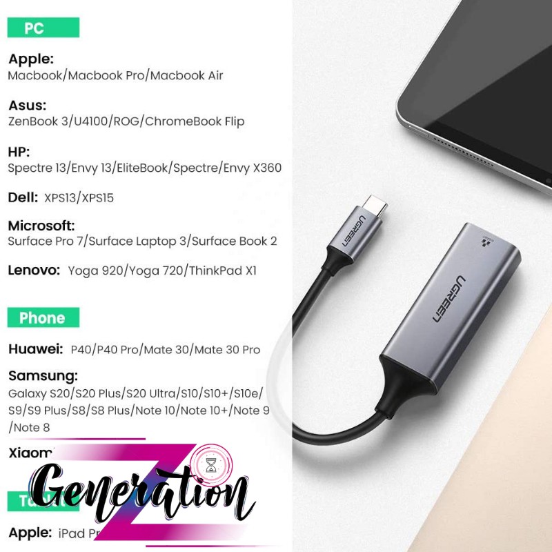 CÁP CHUYỂN USB TYPE-C RA LAN UGREEN 50737 - USB Type C to 10/100/1000M Ethernet Adapter Ugrreen 50737