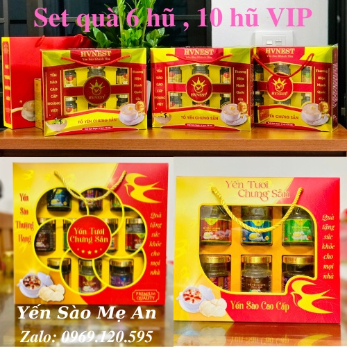 Hộp Quà Tổ Yến Chưng Sẵn Hoàng Việt Chính Hãng 30% yến sợi tươi Không Chất Bảo Quản Set 6 hũ, 10 hũ