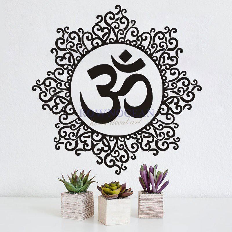 Decal dán tường hình bông hoa chữ OM thanh tịnh - Nhận làm size theo yêu cầu
