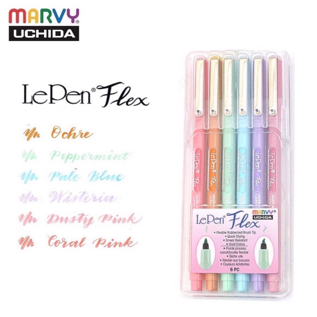 Bộ 6/12 Bút Brush LePen Flex Marvy Uchida 4800-Màu Pastel