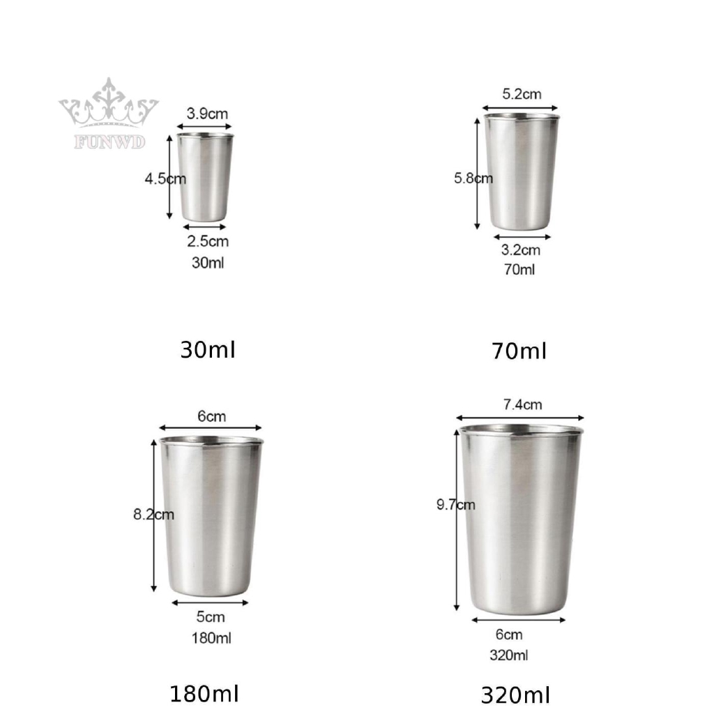Cốc uống trà cà phê bằng thép không gỉ bền 30/ 70/ 180/ 320ml