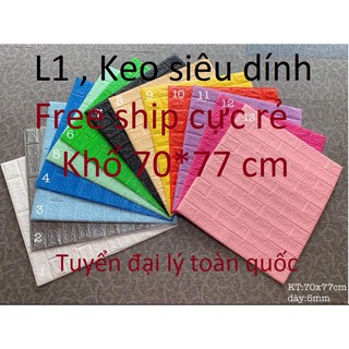 (Freeship)Xốp dán tường 3d giả gạch khổ 70*77 cm, sẵn keo siêu dính