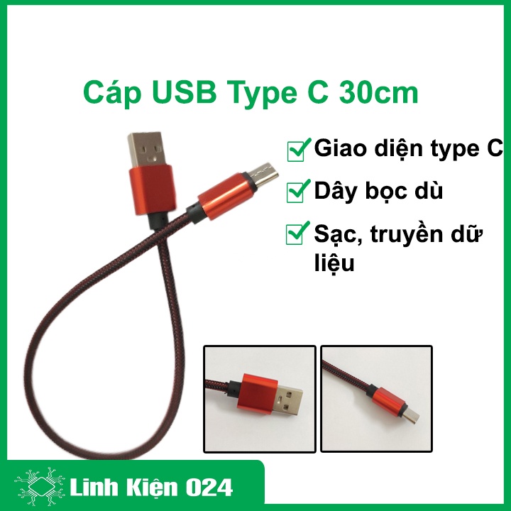Dây cáp USB type C dài 30cm bọc dù sạc truyền dữ liệu loại tốt