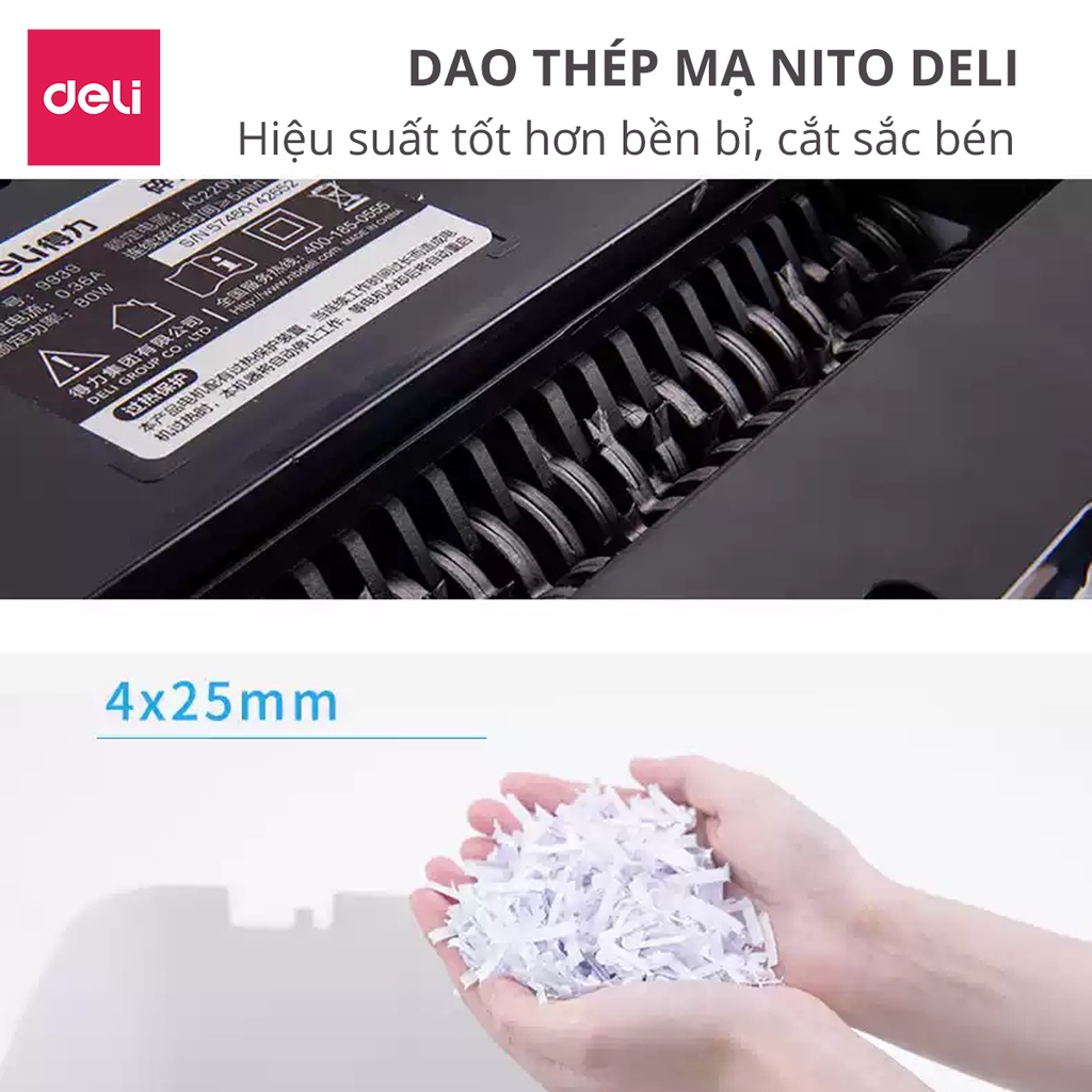 Máy Hủy Tài Liệu Cao Cấp Deli Chính Hãng - Phù Hợp Cho Bảo Mật Giấy Tờ Trong Doanh Nghiệp, Văn Phòng, Nhà Trường - 9939