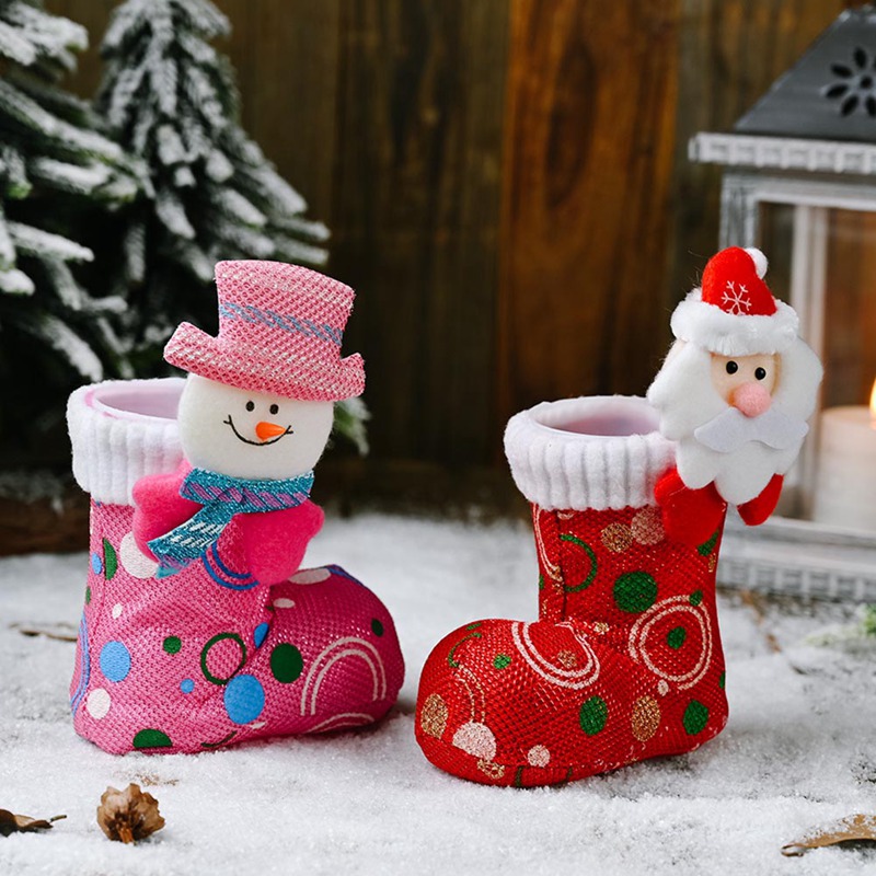 New Christmas Decorations Cartoon Red Boots Pink Candy Boots Gift Shoes natal Christmas Decor 2020 Navidad 2021 New Year Gift