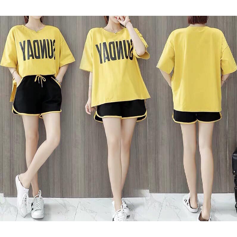 Bộ đồ cotton Sunday Set áo thun quần đùi mùa hè Junnie Closet