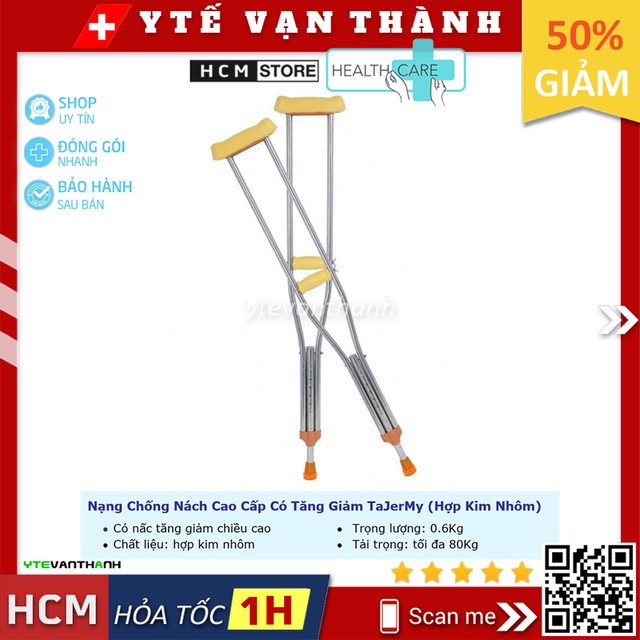 ✅ Nạng Chống Nách TaJerMy (Hợp Kim Nhôm) | Cao Cấp, Tăng Giảm Chiều Cao Dễ Dàng -VT0275