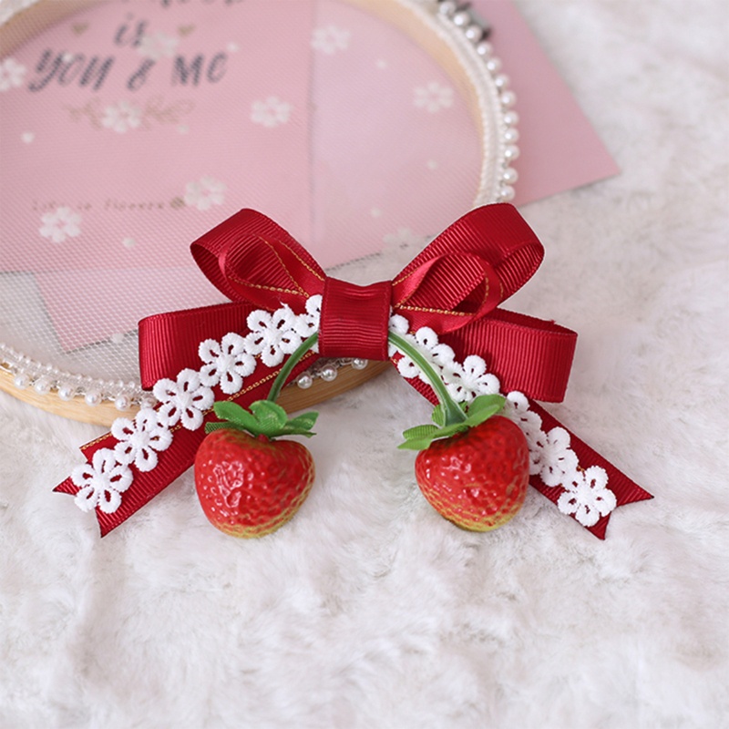 Flgo Kẹp Tóc Đính Nơ Hình Trái Dâu Tây Dễ Thương Cho Bé Gái