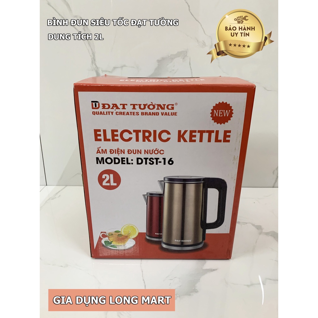 Ấm Siêu Tốc ĐẠT TƯỜNG 2Lít, Ấm Siêu Tốc Chống Bỏng 2 Lớp, Giữ Nhiệt Tốc Ruột INOX 304, Bảo Hành 12 Tháng