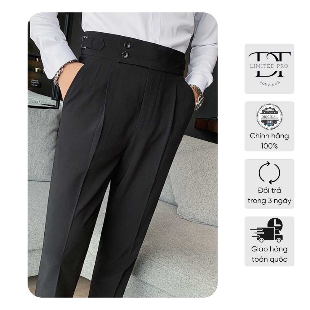 Quần Âu Nam Hai Khuy Cạp Cao Hàn Quốc, Vải Co Dãn Thoải Mái, Dáng Công Sở, Chống Nhăn Xù, Quần Tây Nam