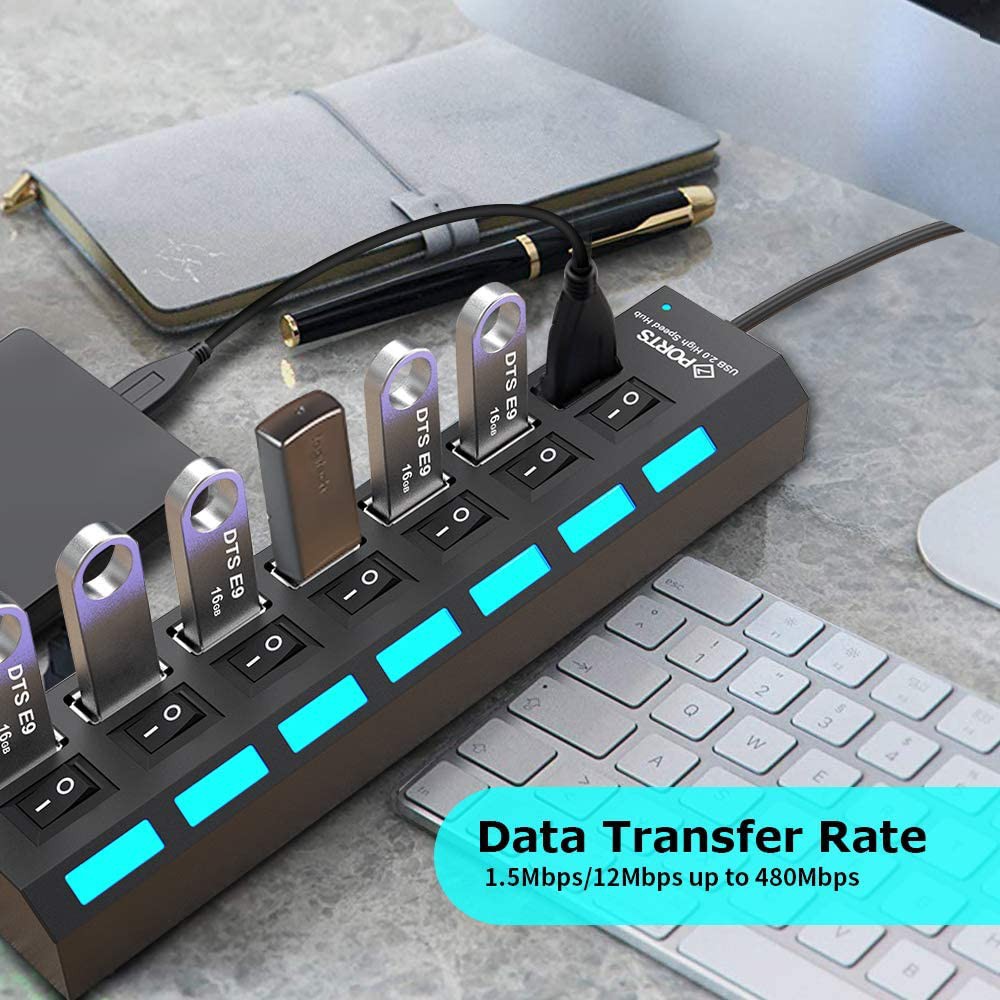 Hub USB 7 port có công tắc. Bộ chia USB 7 cổng - Có Đèn LED Và Công Tắc - Tiện Dụng, Nhỏ Gọn