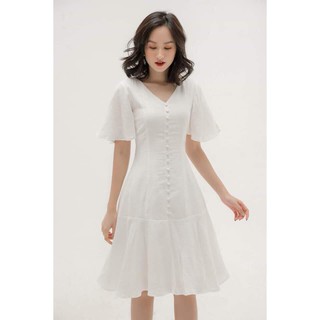 Đầm Nữ Trắng Xòe Cúc Dọc (KÈM ẢNH THẬT)