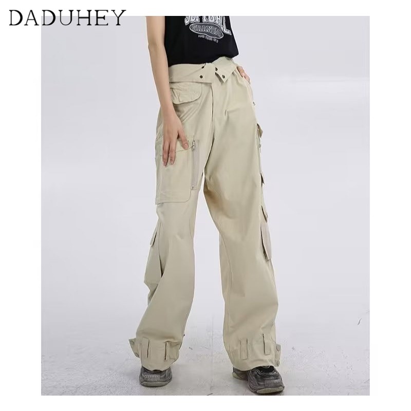 DaDuHey Men's And Women's Same Solid Color Wide Leg Loose Adjustable Ankle Banded Pants Trendy Stylish Multi-Pocket Casual Working Pants
