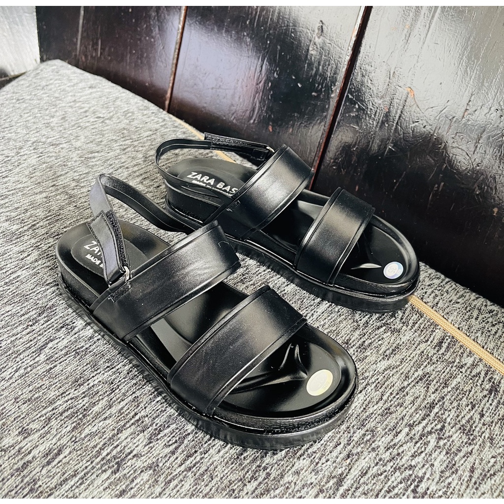 Sandal da mịn quai 2 cầu bản to đen trắng - 3P