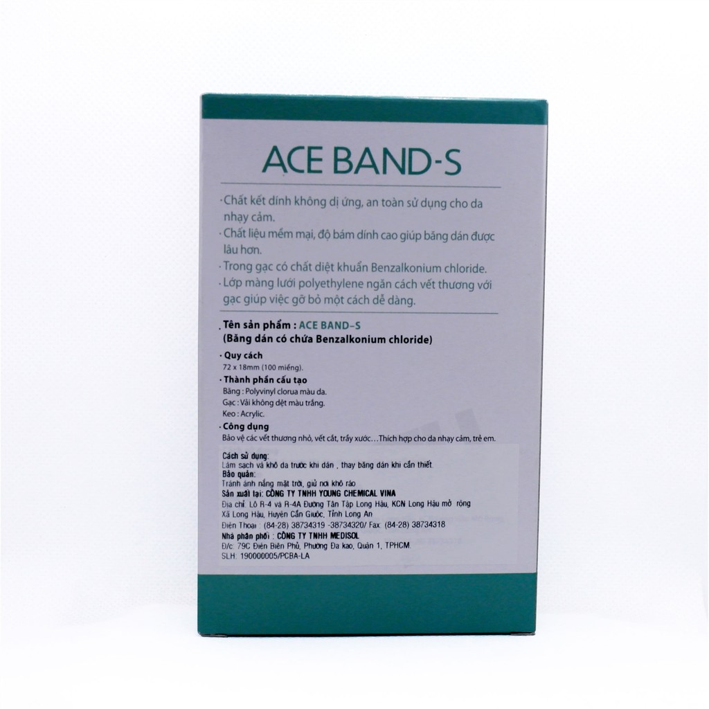 Băng Keo Cá Nhân Màu Da Ace Band-S - Có Chứa Benzalkonium chloride (hộp 1 size - 100 miếng)