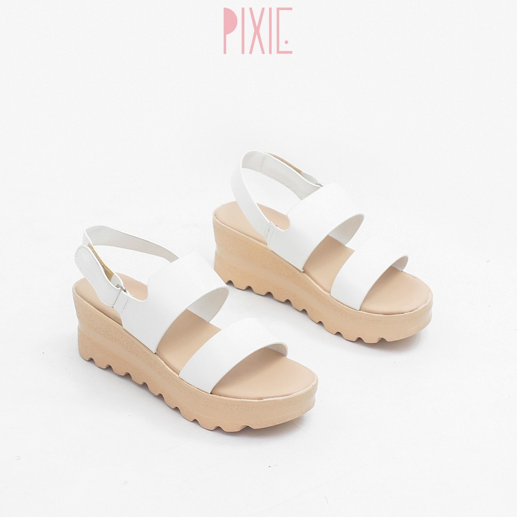 Giày Sandal Đế Xuồng 5cm Siêu Nhẹ Quai Ngang Màu Đen Pixie X425