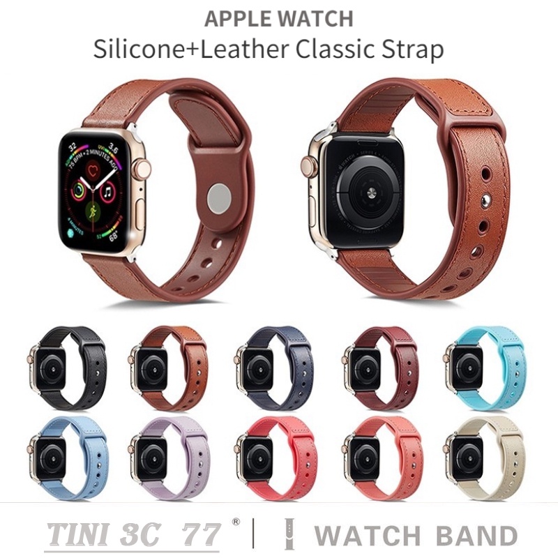 Dây Đeo Thay Thế Bằng Silicon Phối Da Cho Apple Watch Series 7 6 5 4 3 2 1 SE iwatch7 45mm 38/41/40/42 44mm