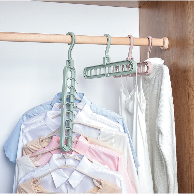 Combo móc treo quần áo 9 lỗ thông minh, xoay 360 độ, giúp tiết kiệm diện tích tủ quần áo
