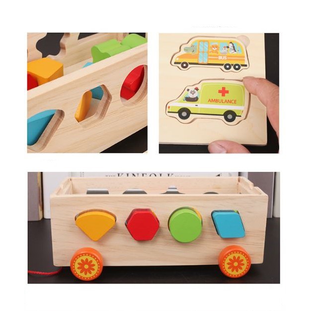 Bộ đồ chơi xe kéo hình khối phương tiện giao thông