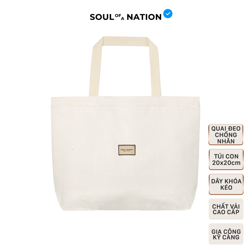 Túi Tote Vải Canvas Cao Cấp - Size lớn, Dây đeo không nhăn, Có khóa kéo, Ngăn phụ bên trong - Soul of a Nation Original