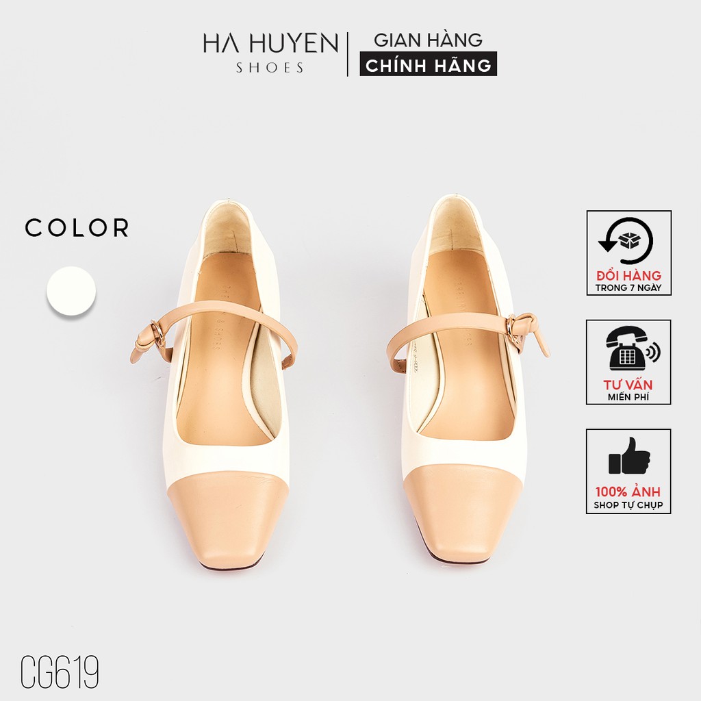 Giày cao gót nữ Hà Huyền Shoes mũi captoe gót vuông 5 phân thời thượng - CG619