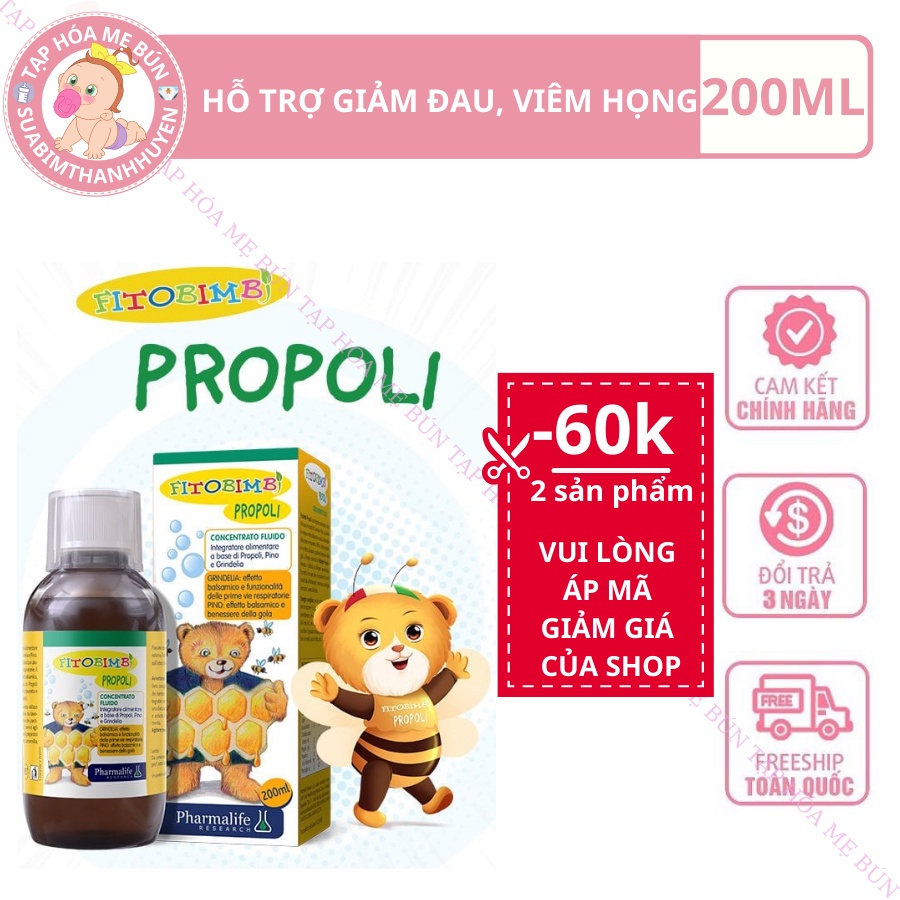 Fitobimbi Propoli, Giảm Ho, Giảm Đau Họng, Tăng Cường Sức Khỏe Đường Hô Hấp Trên, Tăng Hệ Miễn Dịch Cho Người Lớn