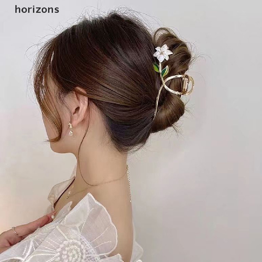 [horizons] Kẹp Tóc Kim Loại Hình Hoa Màu Vàng Thanh Lịch Cho Nữ (h)
